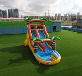 T8-1332 Dolphin Theme Inflatable Palm Tree Water Slide Kids Party Adults Inflatable Slide With Pool