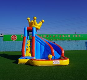 T8-1334 Pvc Trampoline Outdoor Kids Pool Water Slide Combo With Crown On Top