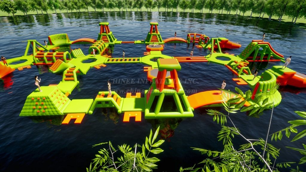 S194 Green Inflatable Water Park Aqua Park Water Island