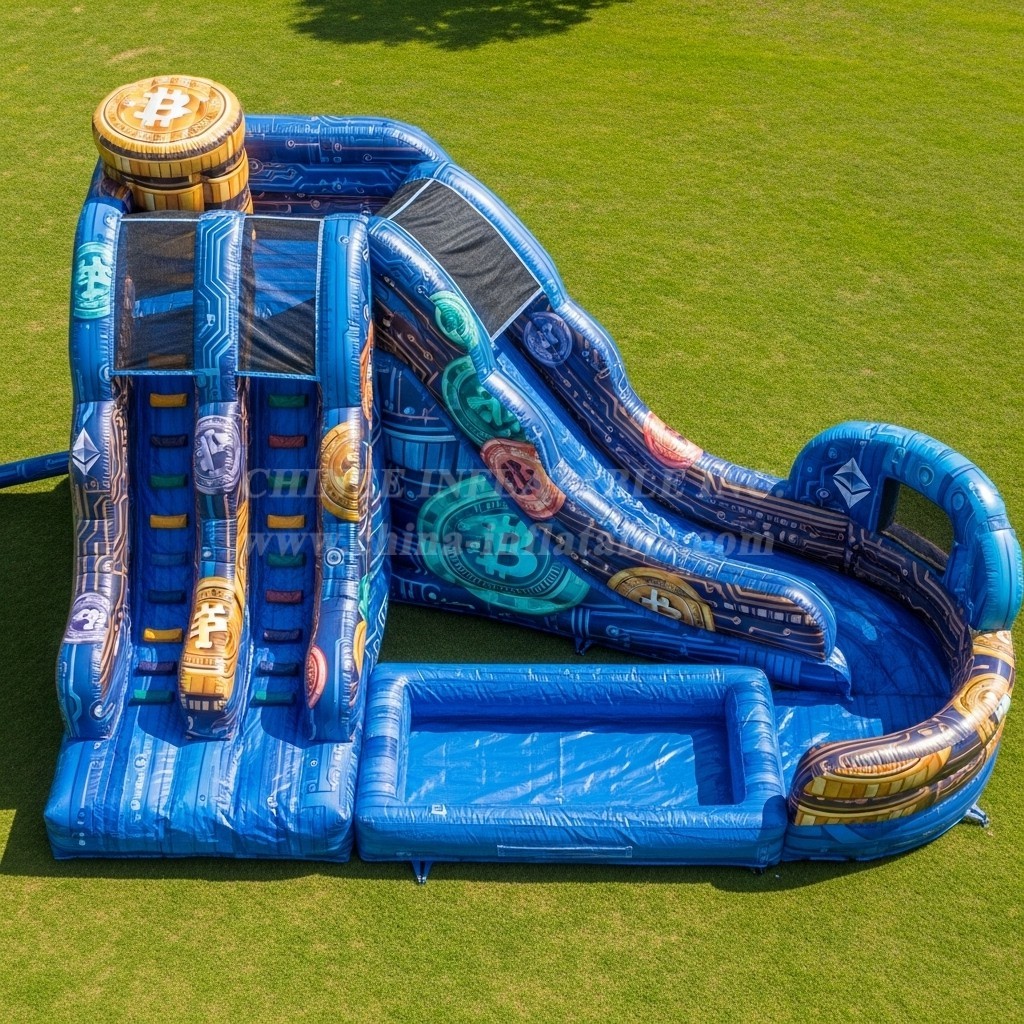 T8-5526 Cryptocurrency Theme Inflatable Water Slide