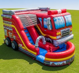 T8-5589 Firetruck Theme Inflatable Water Slide