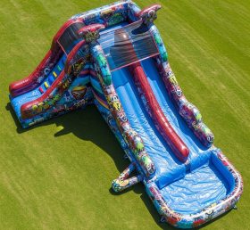 T8-5612 Graffiti Theme Inflatable Water Slide