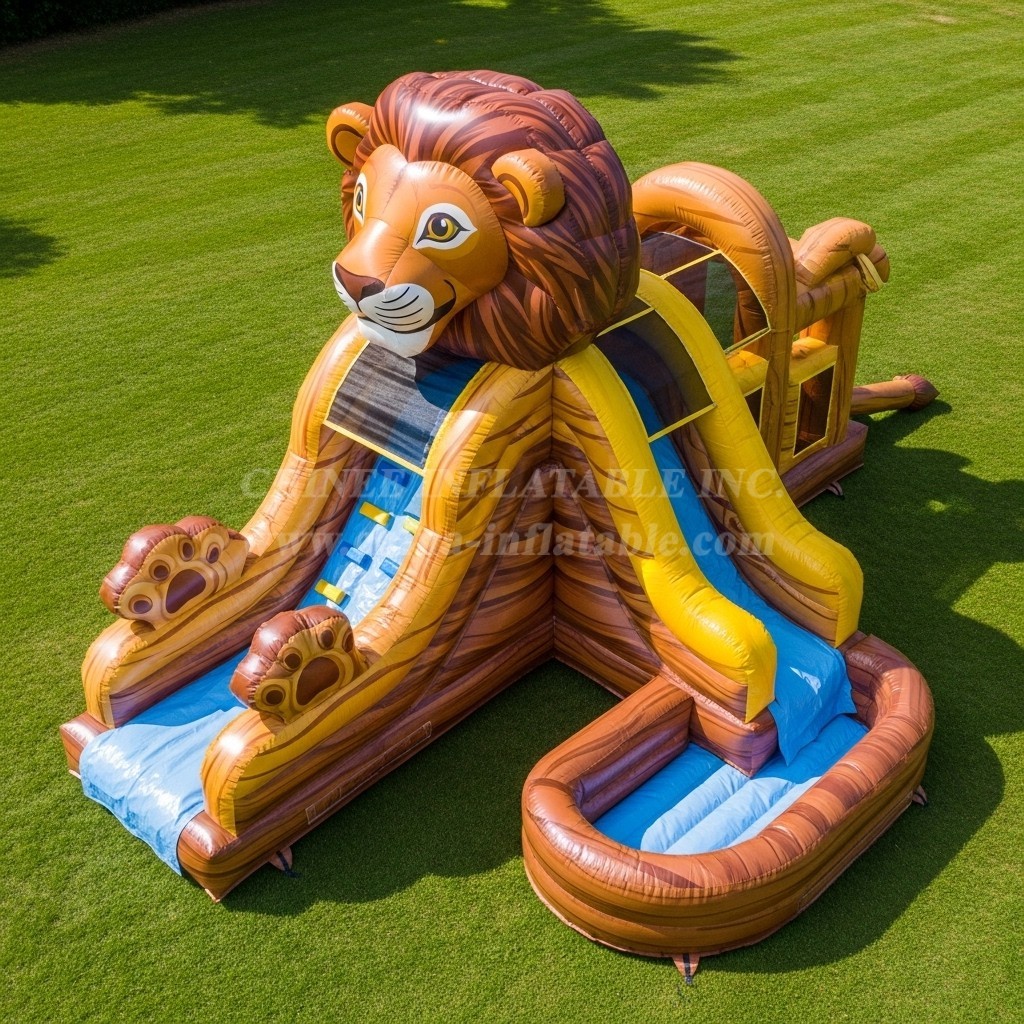 T8-5664 Lion Theme Inflatable Water Slide