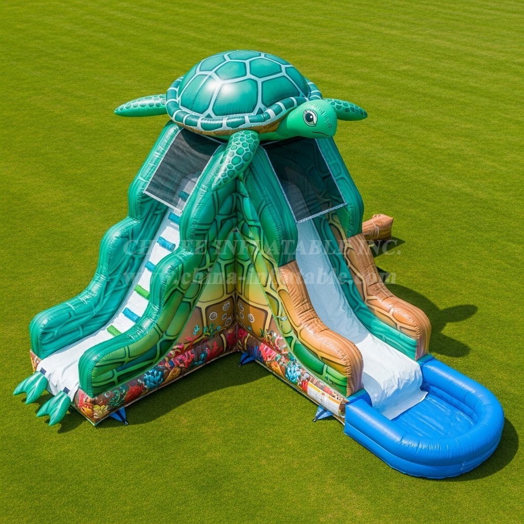 T8-5856 Turtle Theme Inflatable Water Slide