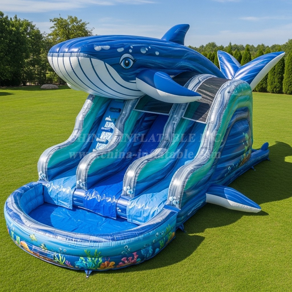 T8-5873 Whale Theme Inflatable Water Slide