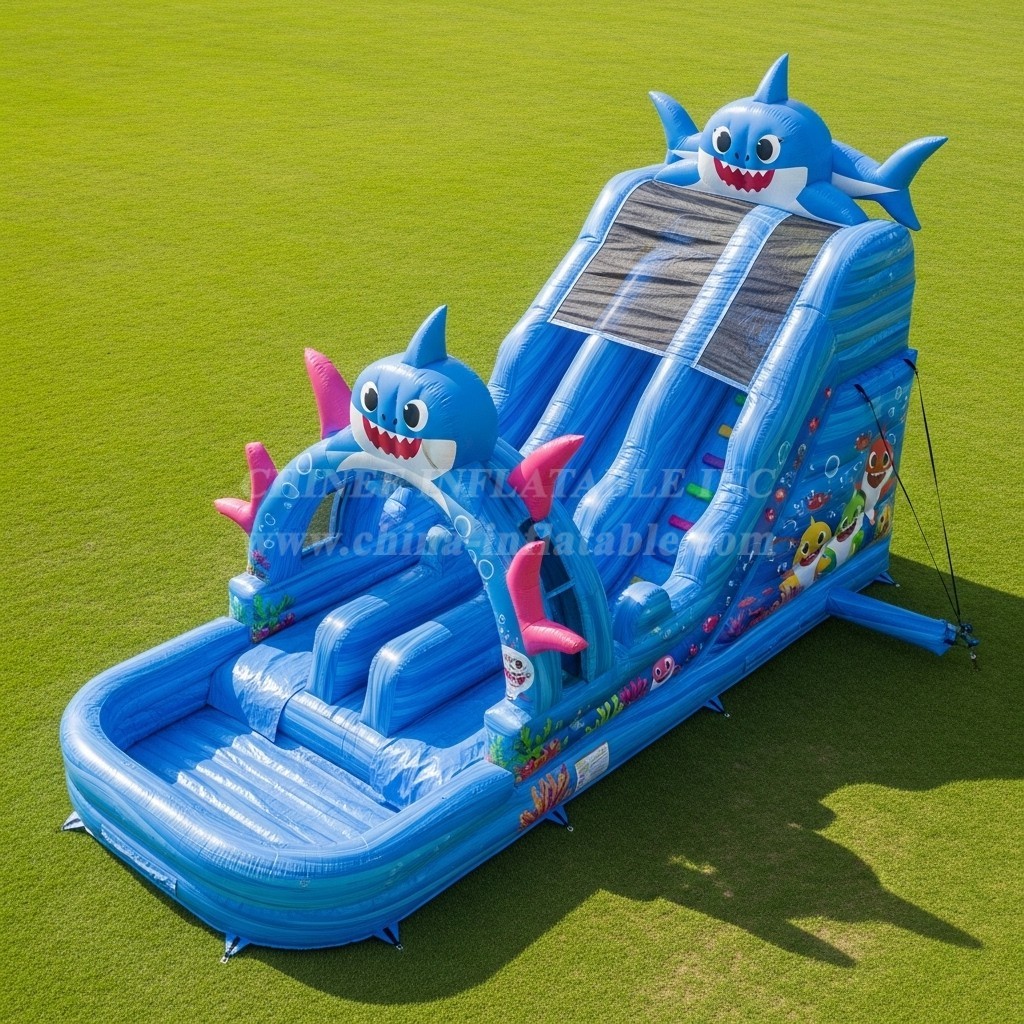 T8-7123 Baby Shark Theme Inflatable Water Slide