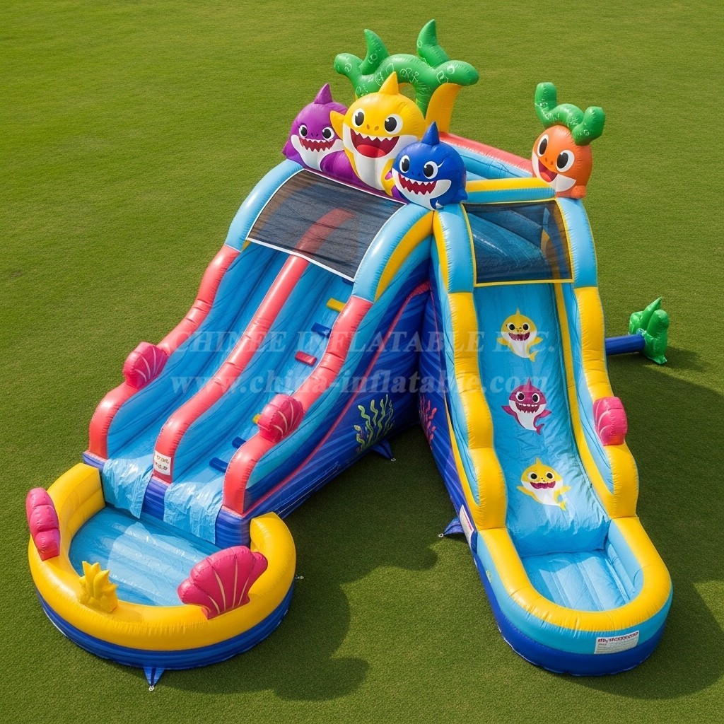 T8-7128 Baby Shark Theme Inflatable Water Slide