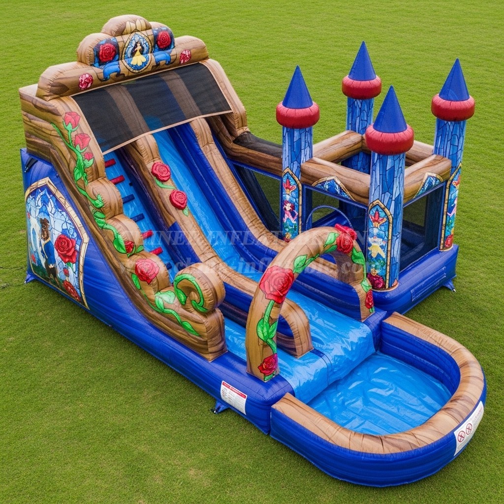 T8-7151 Beauty and the Beast Theme Inflatable Water Slide