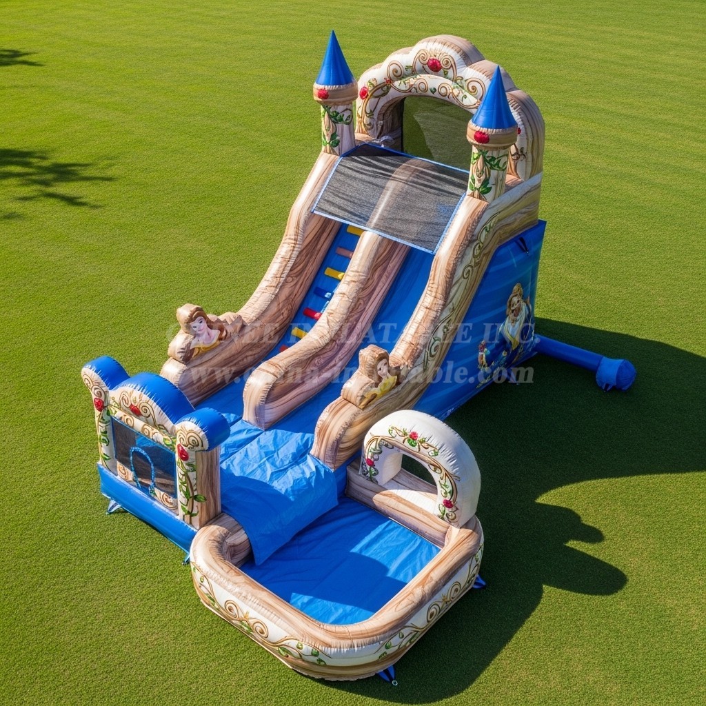 T8-7153 Beauty and the Beast Theme Inflatable Water Slide