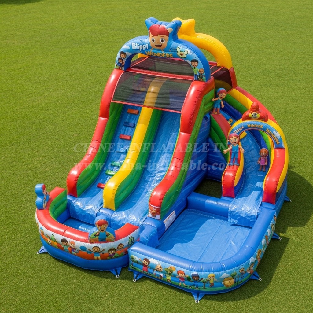 T8-7168 Blippi Wonders Theme Inflatable Water Slide