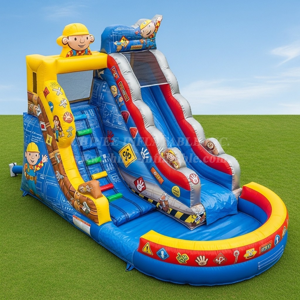 T8-7176 Bob the Builder Theme Inflatable Water Slide
