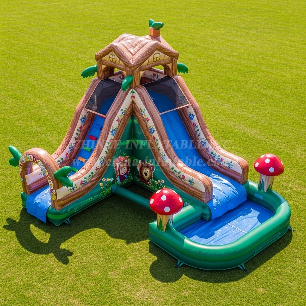 T8-7308 Masha and the Bear Theme Inflatable Water Slide