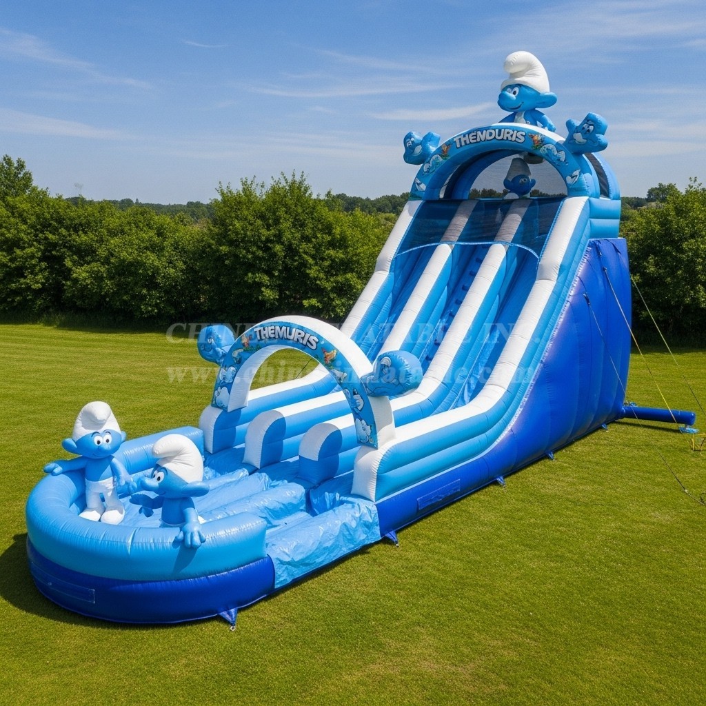 T8-7557 The Smurfs Theme Inflatable Water Slide
