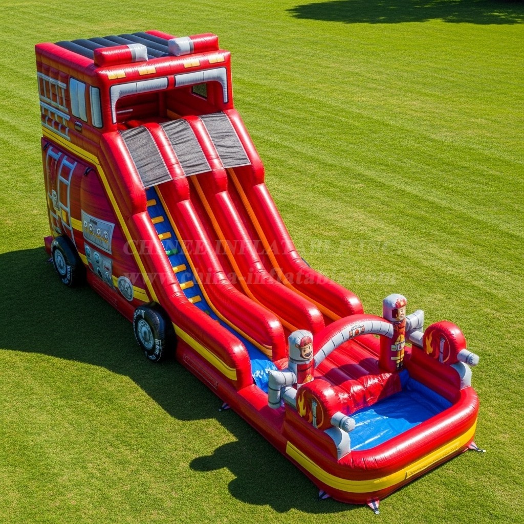 T8-9247 Fire Truck Inflatable Water Slide